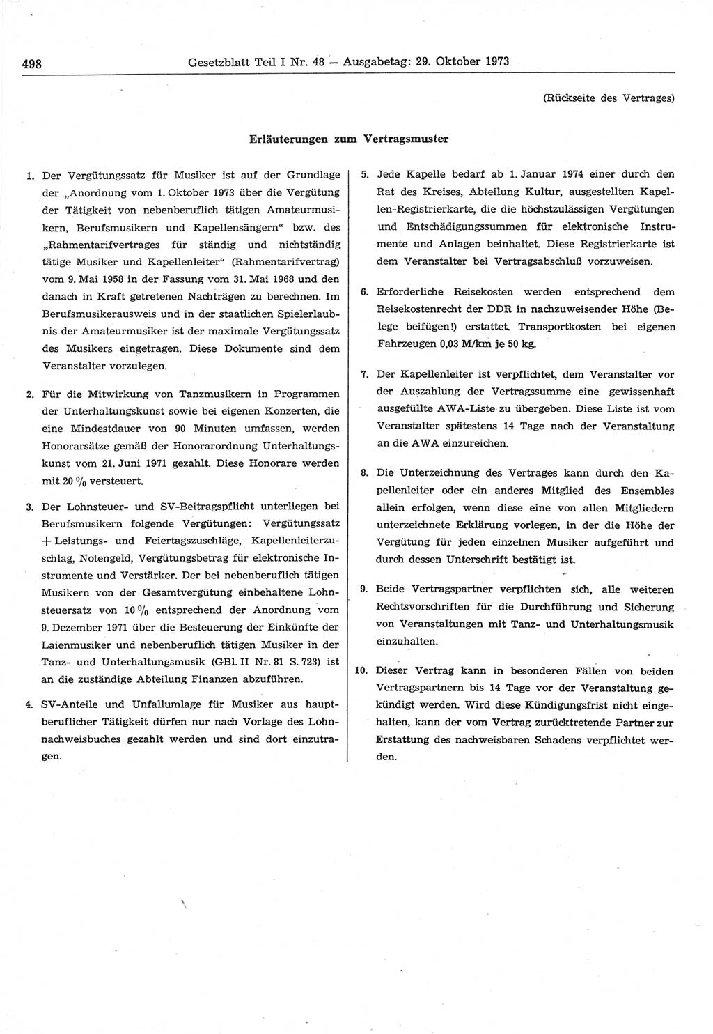 Gesetzblatt (GBl.) der Deutschen Demokratischen Republik (DDR) Teil Ⅰ 1973, Seite 498 (GBl. DDR Ⅰ 1973, S. 498)