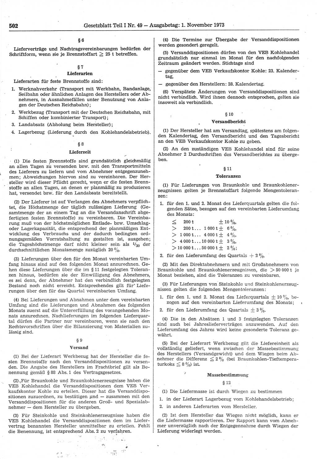 Gesetzblatt (GBl.) der Deutschen Demokratischen Republik (DDR) Teil Ⅰ 1973, Seite 502 (GBl. DDR Ⅰ 1973, S. 502)
