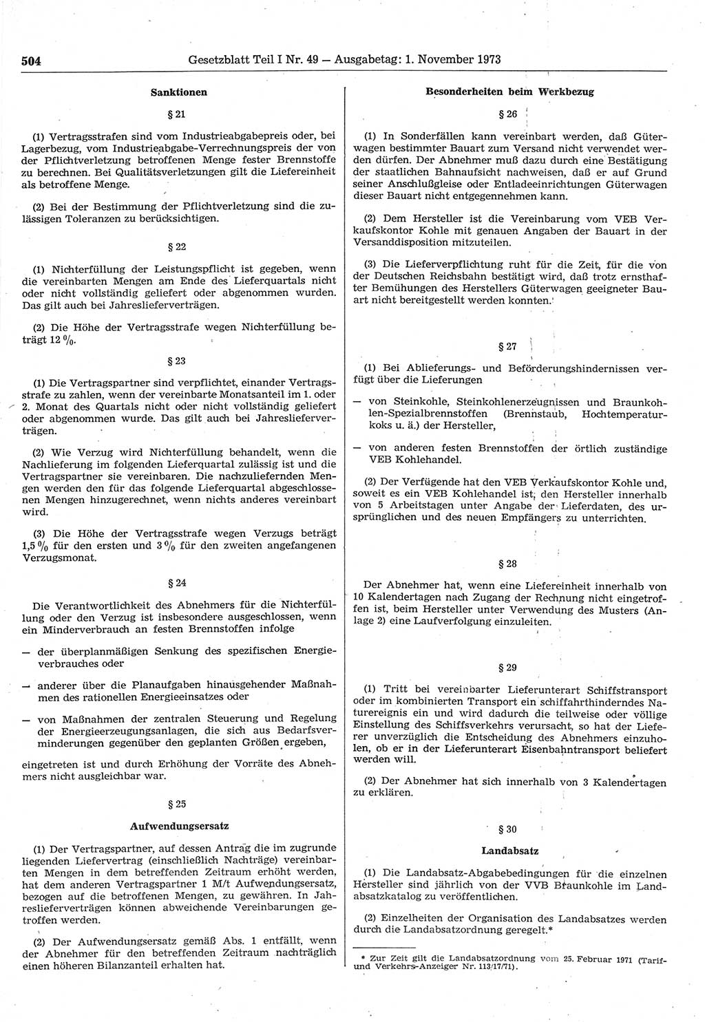 Gesetzblatt (GBl.) der Deutschen Demokratischen Republik (DDR) Teil Ⅰ 1973, Seite 504 (GBl. DDR Ⅰ 1973, S. 504)
