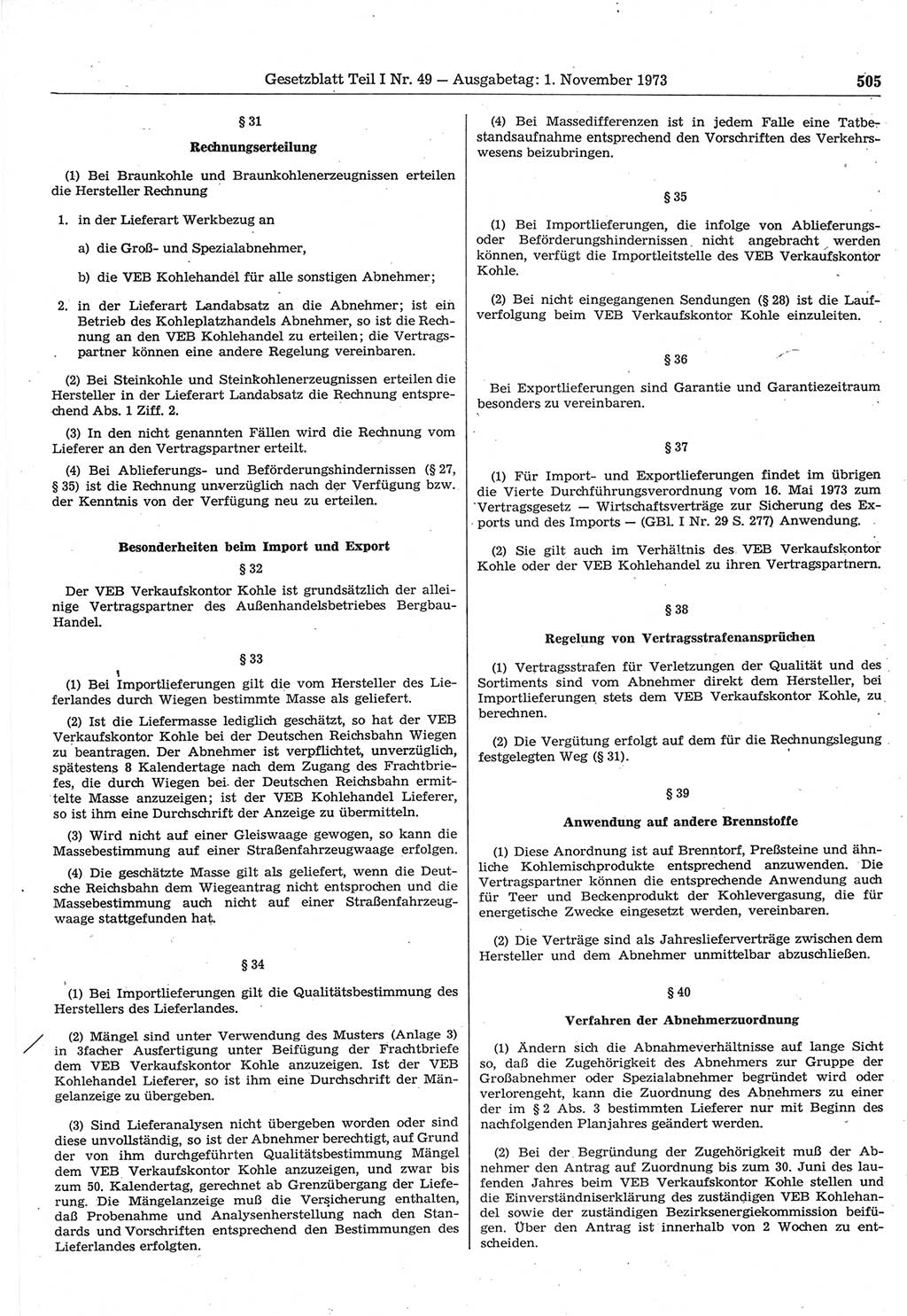 Gesetzblatt (GBl.) der Deutschen Demokratischen Republik (DDR) Teil Ⅰ 1973, Seite 505 (GBl. DDR Ⅰ 1973, S. 505)