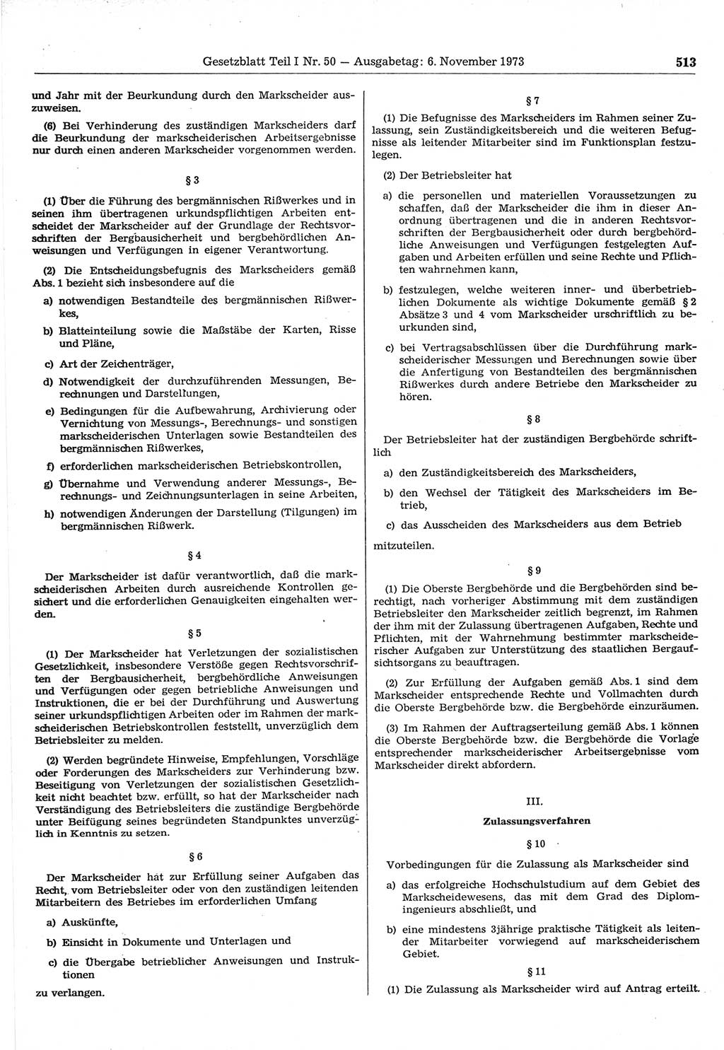 Gesetzblatt (GBl.) der Deutschen Demokratischen Republik (DDR) Teil Ⅰ 1973, Seite 513 (GBl. DDR Ⅰ 1973, S. 513)