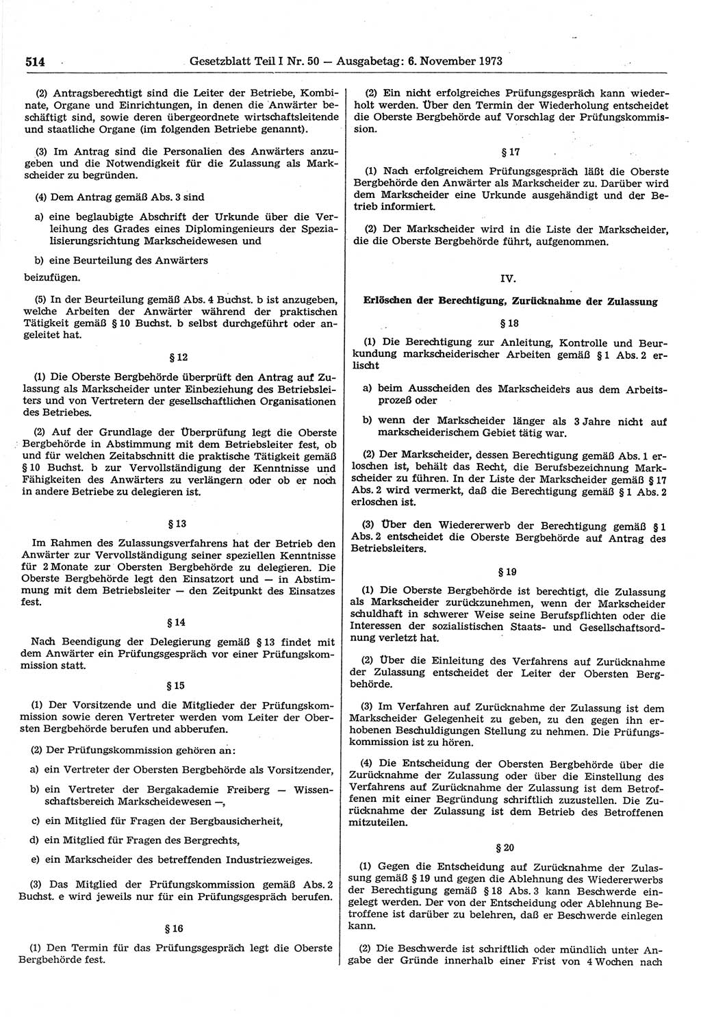 Gesetzblatt (GBl.) der Deutschen Demokratischen Republik (DDR) Teil Ⅰ 1973, Seite 514 (GBl. DDR Ⅰ 1973, S. 514)