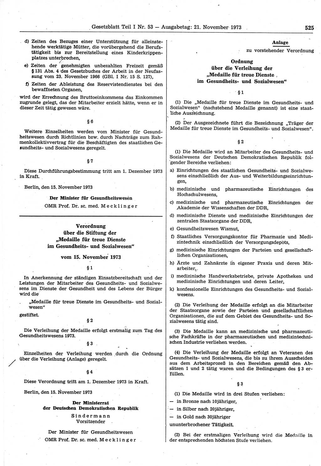 Gesetzblatt (GBl.) der Deutschen Demokratischen Republik (DDR) Teil Ⅰ 1973, Seite 525 (GBl. DDR Ⅰ 1973, S. 525)