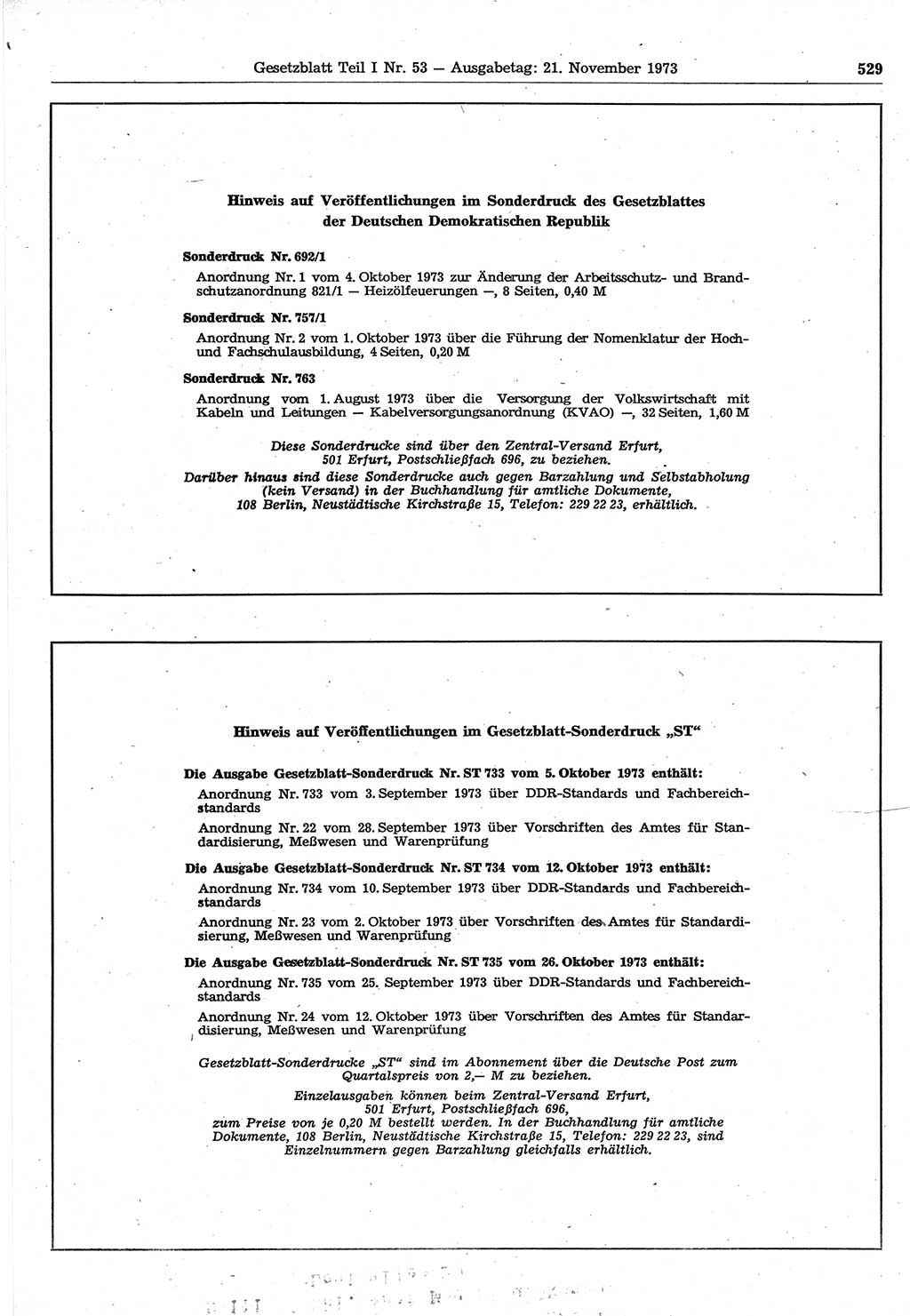 Gesetzblatt (GBl.) der Deutschen Demokratischen Republik (DDR) Teil Ⅰ 1973, Seite 529 (GBl. DDR Ⅰ 1973, S. 529)