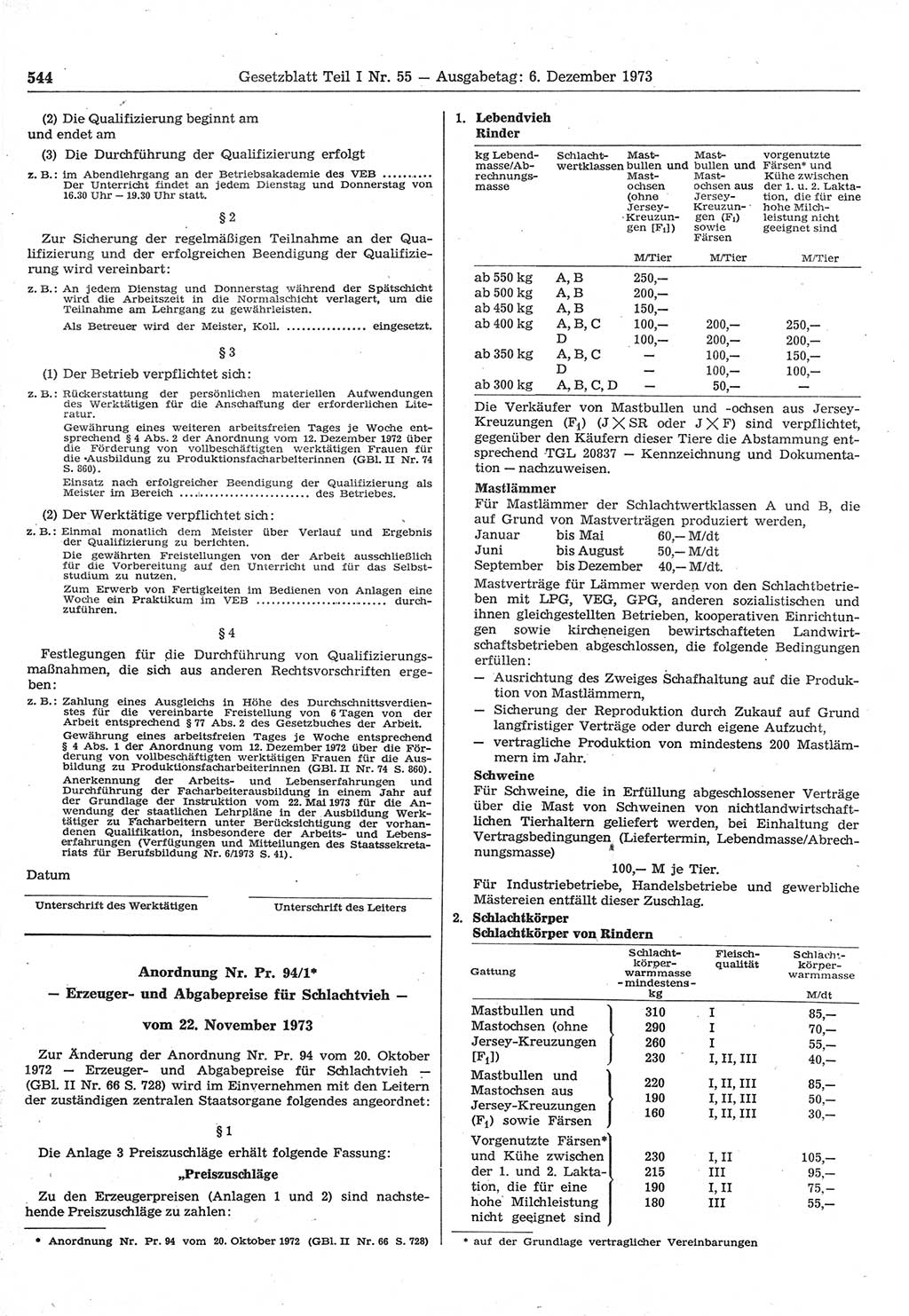 Gesetzblatt (GBl.) der Deutschen Demokratischen Republik (DDR) Teil Ⅰ 1973, Seite 544 (GBl. DDR Ⅰ 1973, S. 544)