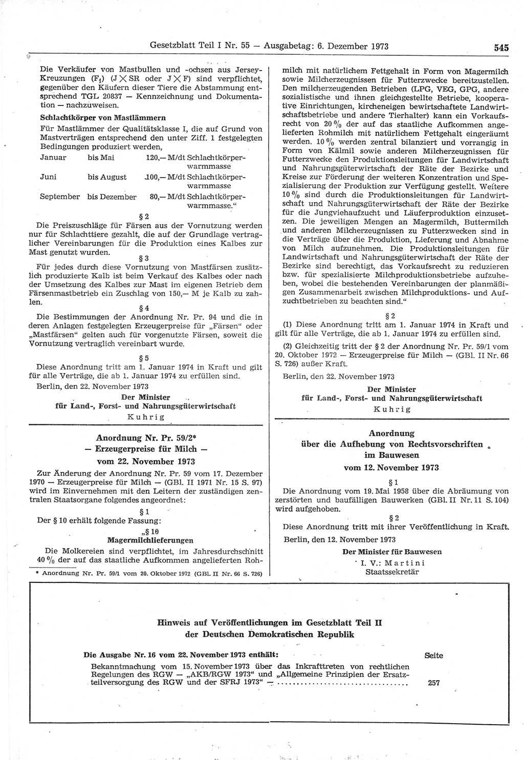 Gesetzblatt (GBl.) der Deutschen Demokratischen Republik (DDR) Teil Ⅰ 1973, Seite 545 (GBl. DDR Ⅰ 1973, S. 545)