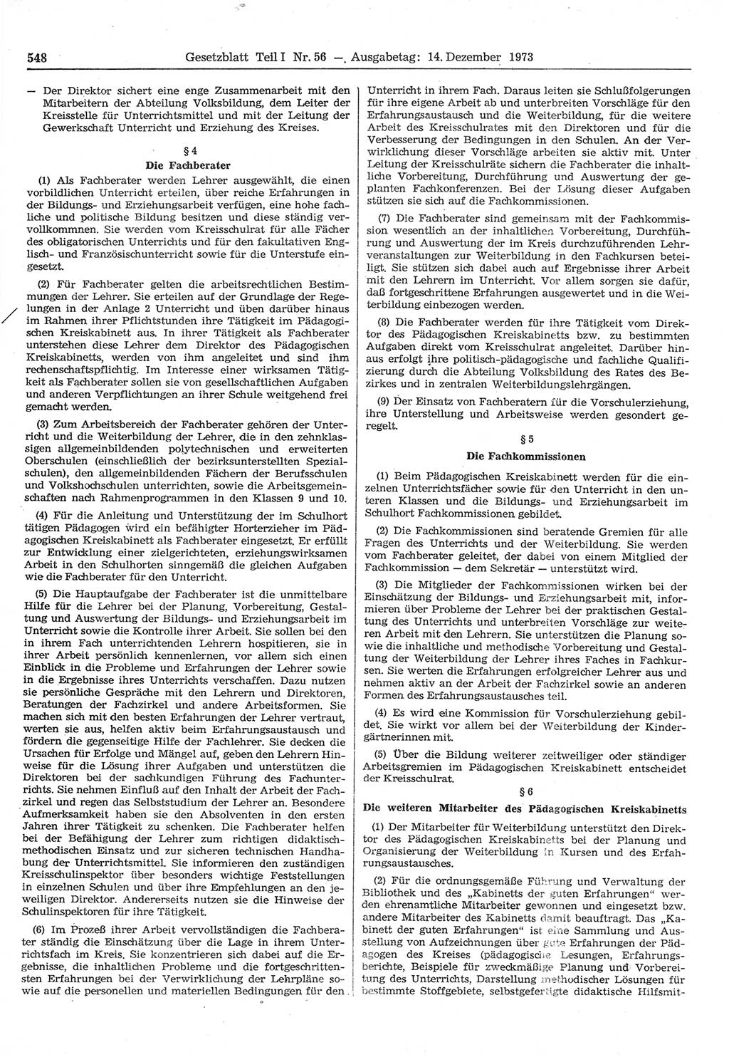 Gesetzblatt (GBl.) der Deutschen Demokratischen Republik (DDR) Teil Ⅰ 1973, Seite 548 (GBl. DDR Ⅰ 1973, S. 548)