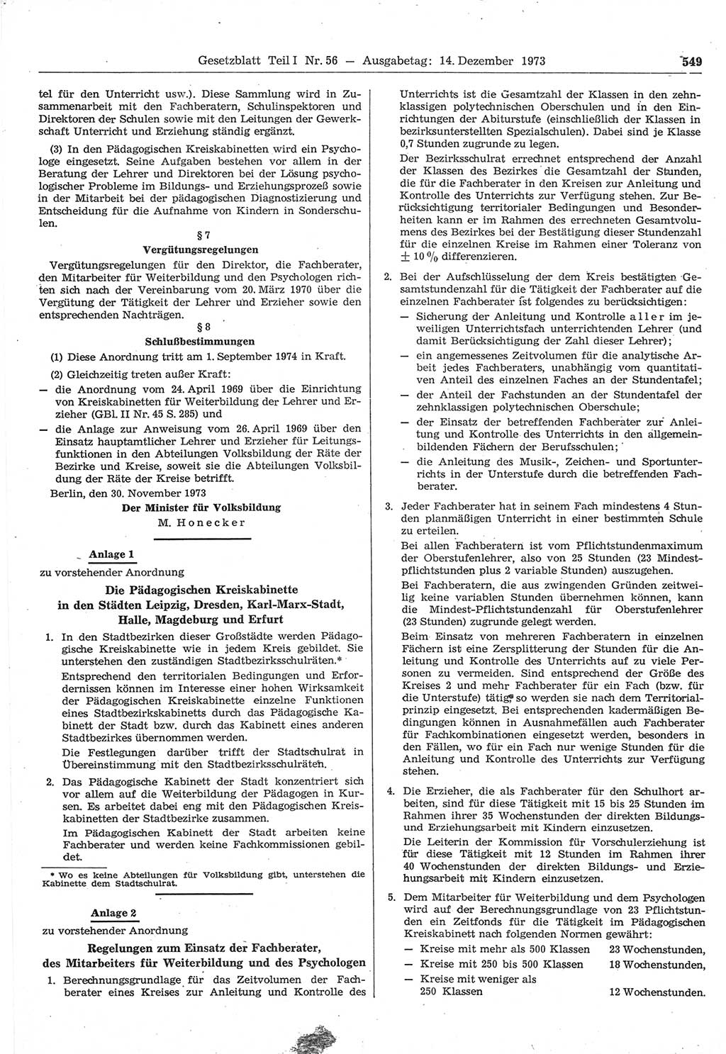 Gesetzblatt (GBl.) der Deutschen Demokratischen Republik (DDR) Teil Ⅰ 1973, Seite 549 (GBl. DDR Ⅰ 1973, S. 549)