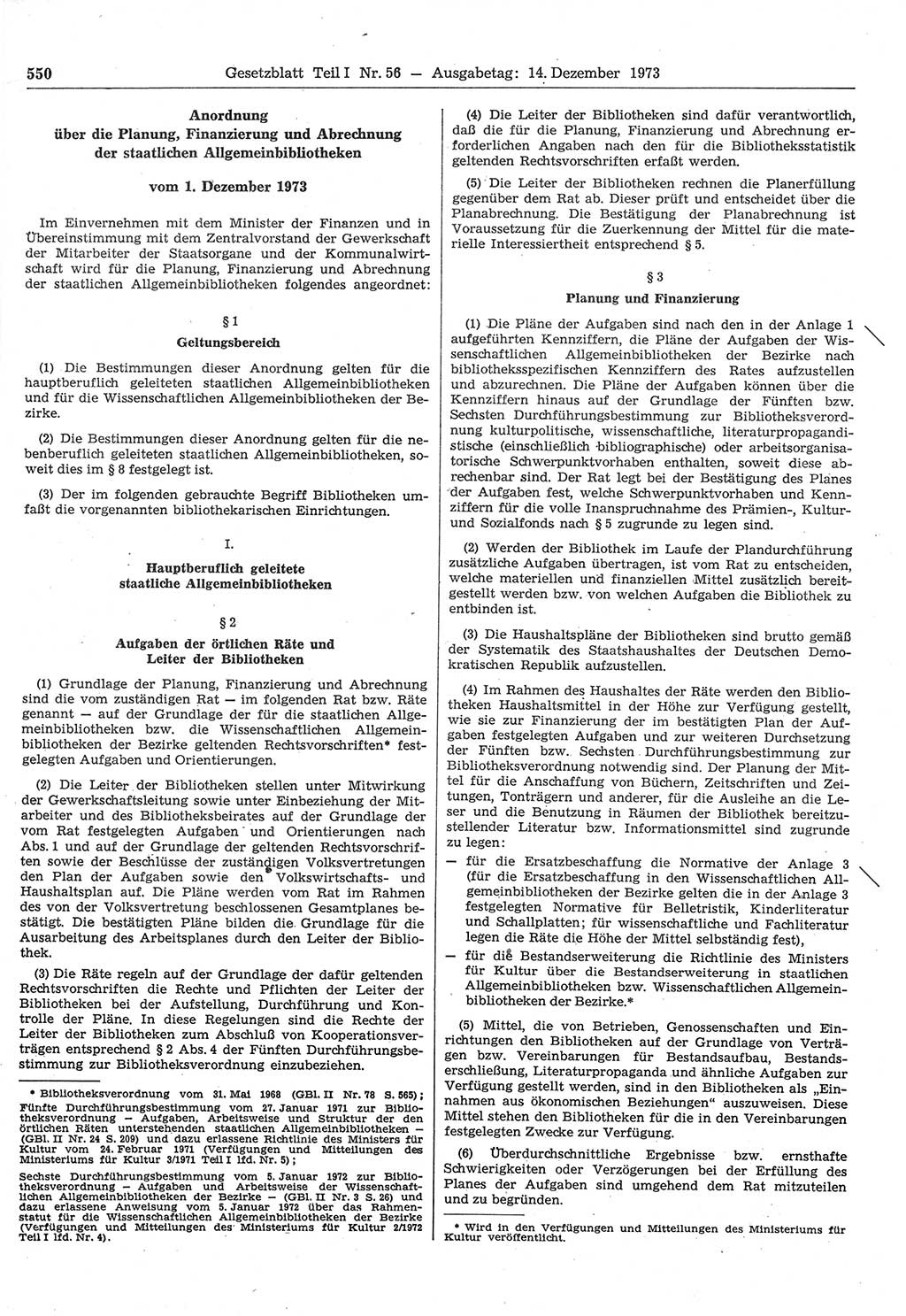 Gesetzblatt (GBl.) der Deutschen Demokratischen Republik (DDR) Teil Ⅰ 1973, Seite 550 (GBl. DDR Ⅰ 1973, S. 550)