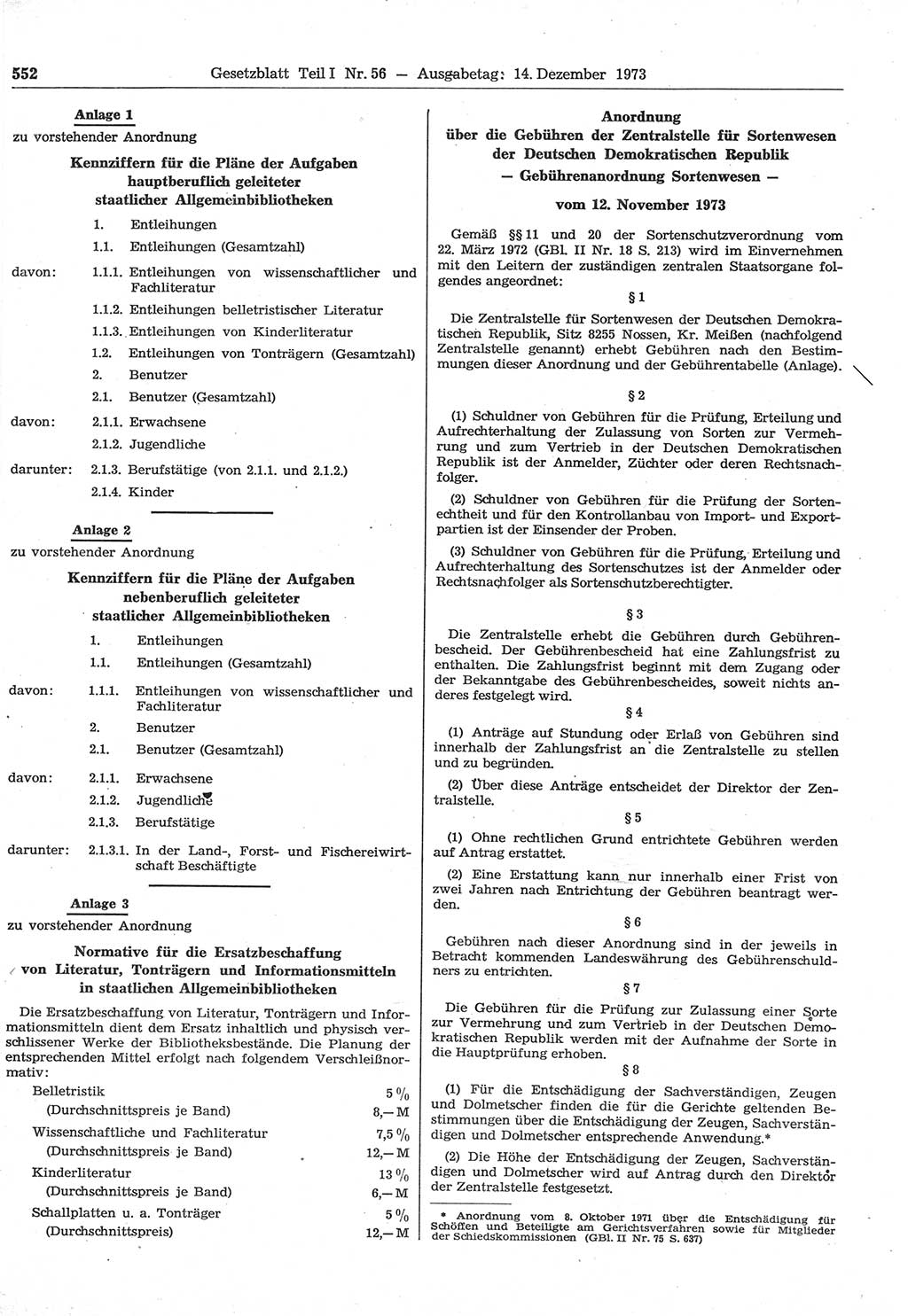 Gesetzblatt (GBl.) der Deutschen Demokratischen Republik (DDR) Teil Ⅰ 1973, Seite 552 (GBl. DDR Ⅰ 1973, S. 552)