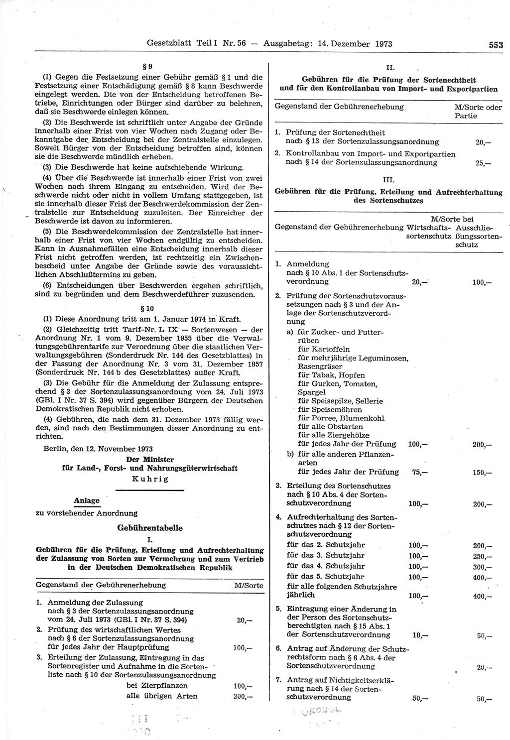 Gesetzblatt (GBl.) der Deutschen Demokratischen Republik (DDR) Teil Ⅰ 1973, Seite 553 (GBl. DDR Ⅰ 1973, S. 553)
