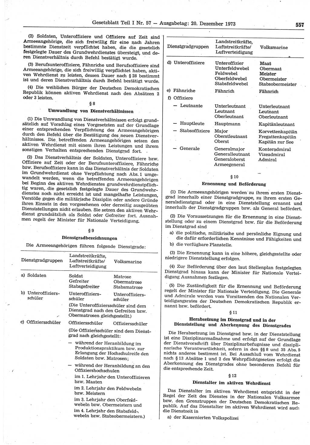Gesetzblatt (GBl.) der Deutschen Demokratischen Republik (DDR) Teil Ⅰ 1973, Seite 557 (GBl. DDR Ⅰ 1973, S. 557)