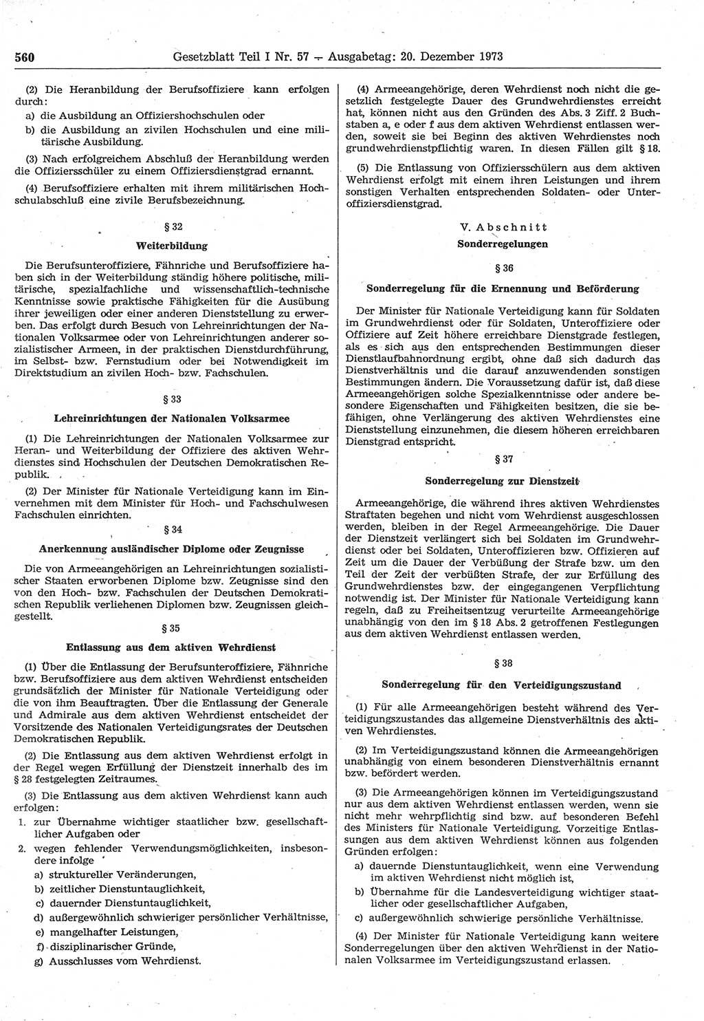 Gesetzblatt (GBl.) der Deutschen Demokratischen Republik (DDR) Teil Ⅰ 1973, Seite 560 (GBl. DDR Ⅰ 1973, S. 560)