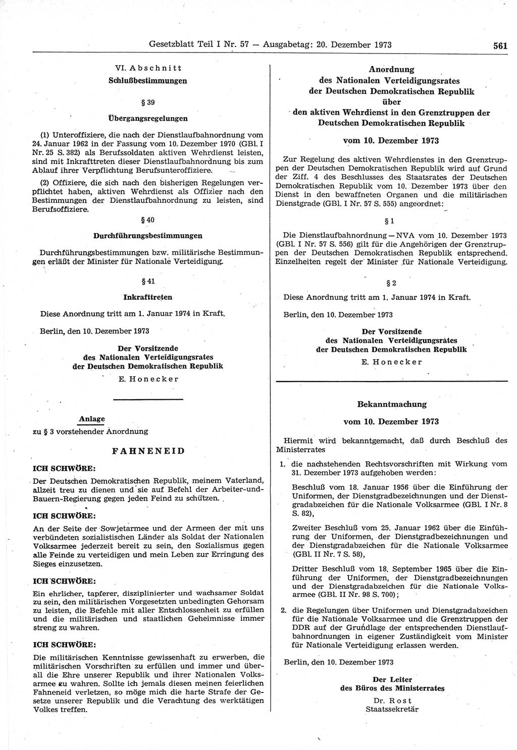 Gesetzblatt (GBl.) der Deutschen Demokratischen Republik (DDR) Teil Ⅰ 1973, Seite 561 (GBl. DDR Ⅰ 1973, S. 561)