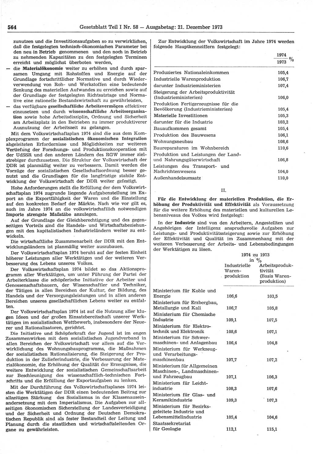 Gesetzblatt (GBl.) der Deutschen Demokratischen Republik (DDR) Teil Ⅰ 1973, Seite 564 (GBl. DDR Ⅰ 1973, S. 564)