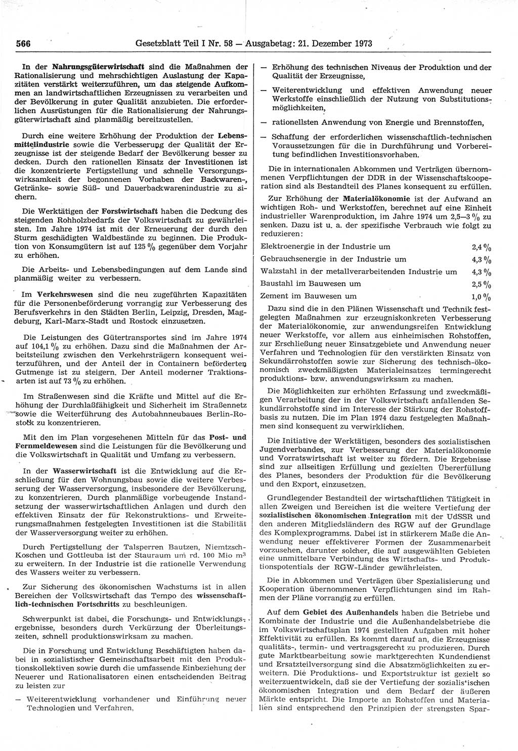 Gesetzblatt (GBl.) der Deutschen Demokratischen Republik (DDR) Teil Ⅰ 1973, Seite 566 (GBl. DDR Ⅰ 1973, S. 566)