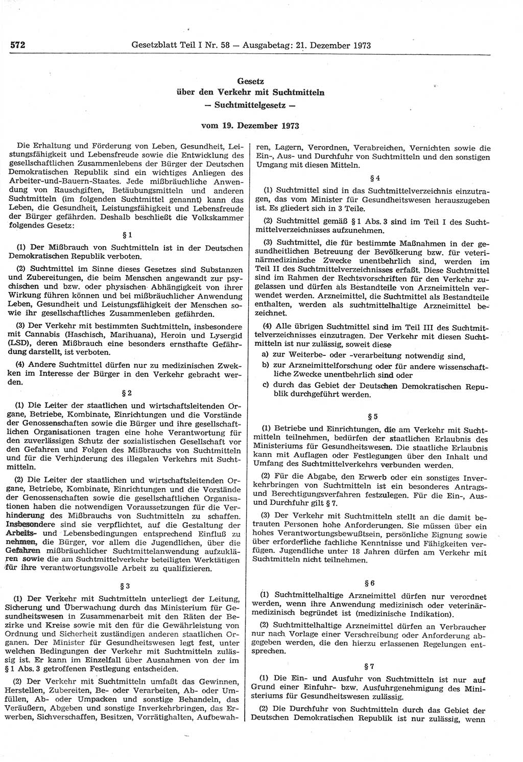 Gesetzblatt (GBl.) der Deutschen Demokratischen Republik (DDR) Teil Ⅰ 1973, Seite 572 (GBl. DDR Ⅰ 1973, S. 572)