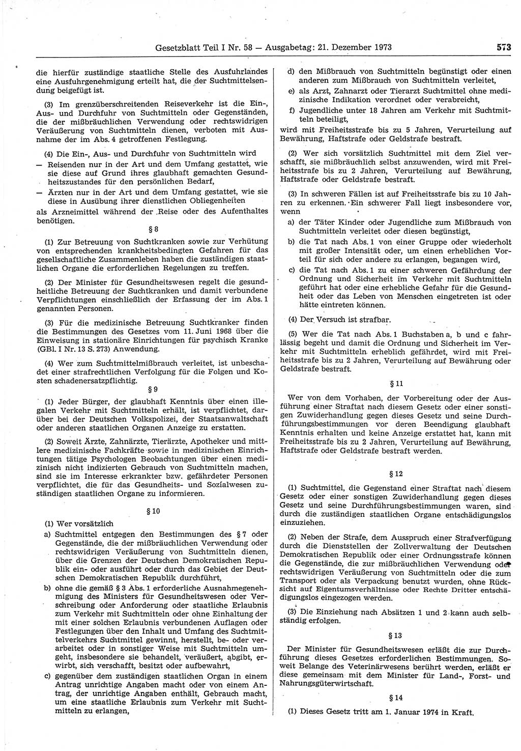 Gesetzblatt (GBl.) der Deutschen Demokratischen Republik (DDR) Teil Ⅰ 1973, Seite 573 (GBl. DDR Ⅰ 1973, S. 573)