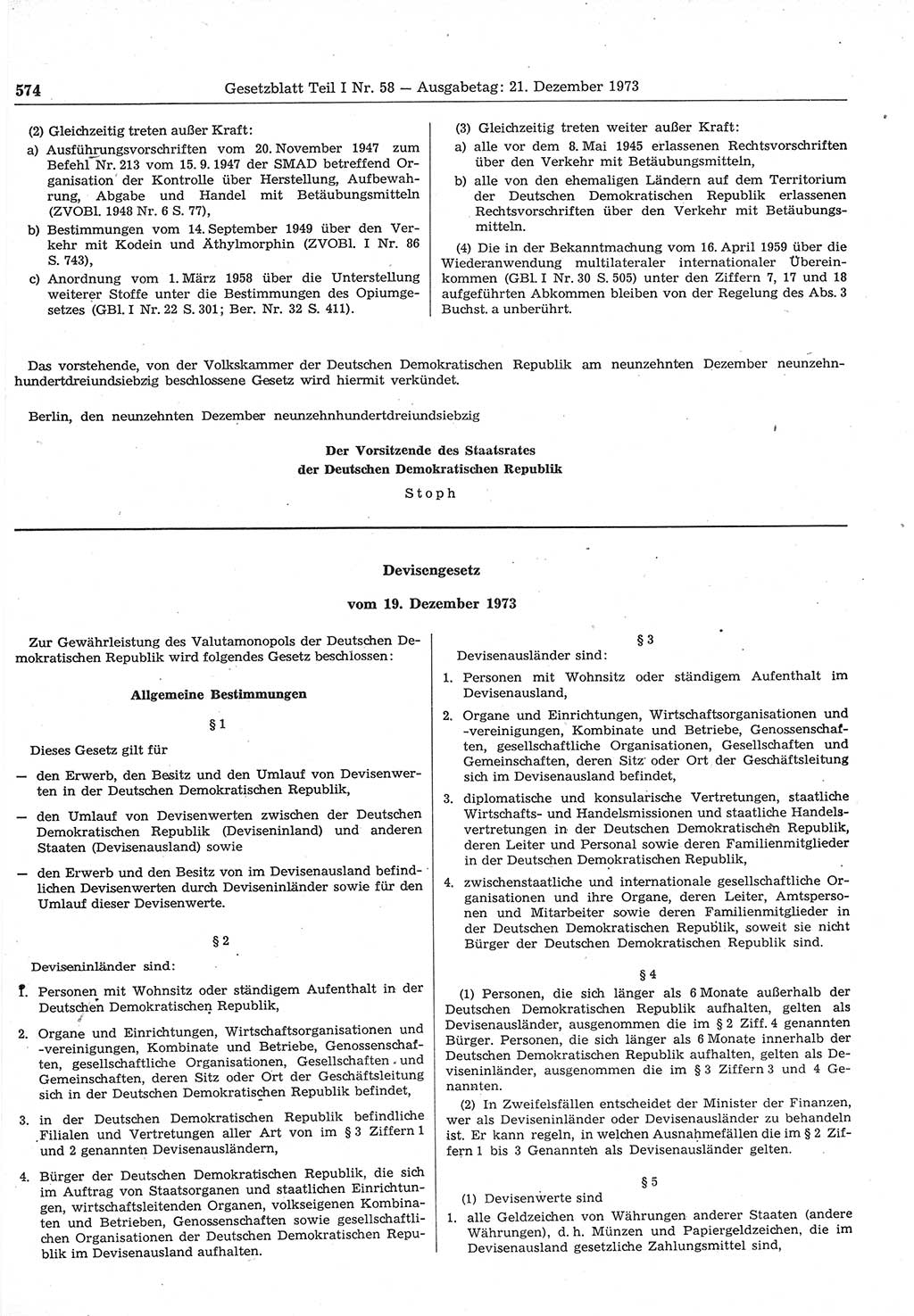 Gesetzblatt (GBl.) der Deutschen Demokratischen Republik (DDR) Teil Ⅰ 1973, Seite 574 (GBl. DDR Ⅰ 1973, S. 574)