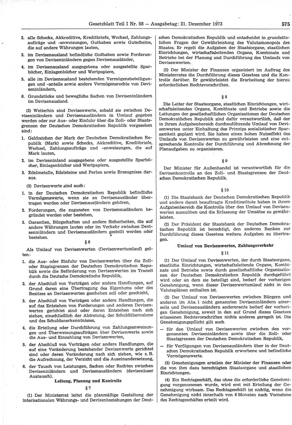 Gesetzblatt (GBl.) der Deutschen Demokratischen Republik (DDR) Teil Ⅰ 1973, Seite 575 (GBl. DDR Ⅰ 1973, S. 575)