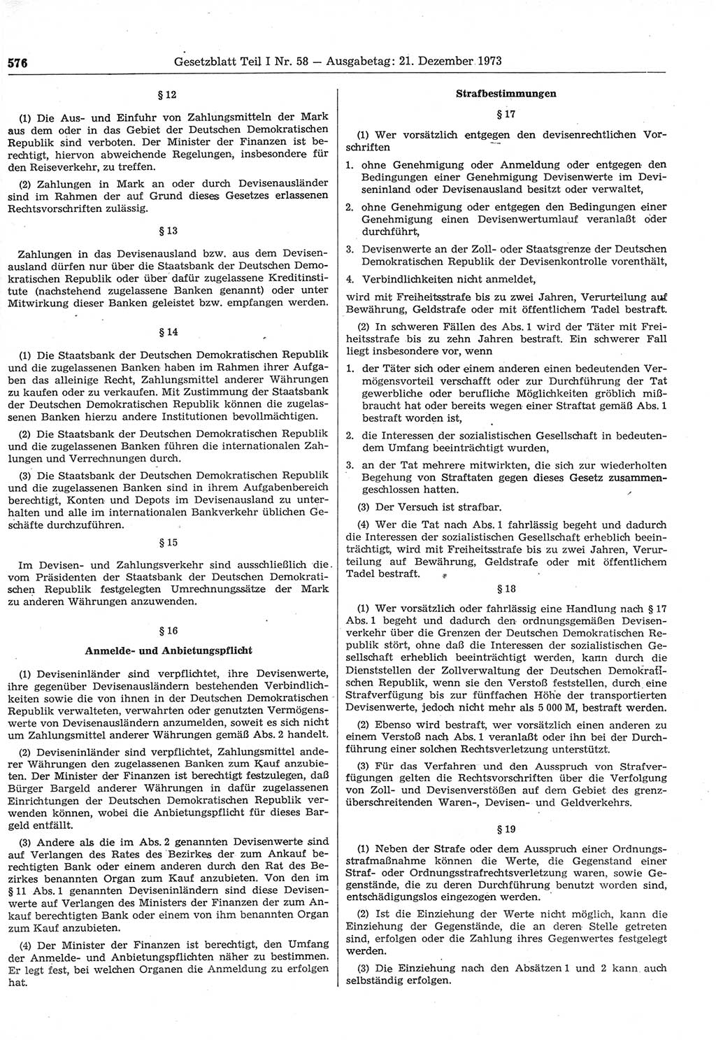 Gesetzblatt (GBl.) der Deutschen Demokratischen Republik (DDR) Teil Ⅰ 1973, Seite 576 (GBl. DDR Ⅰ 1973, S. 576)
