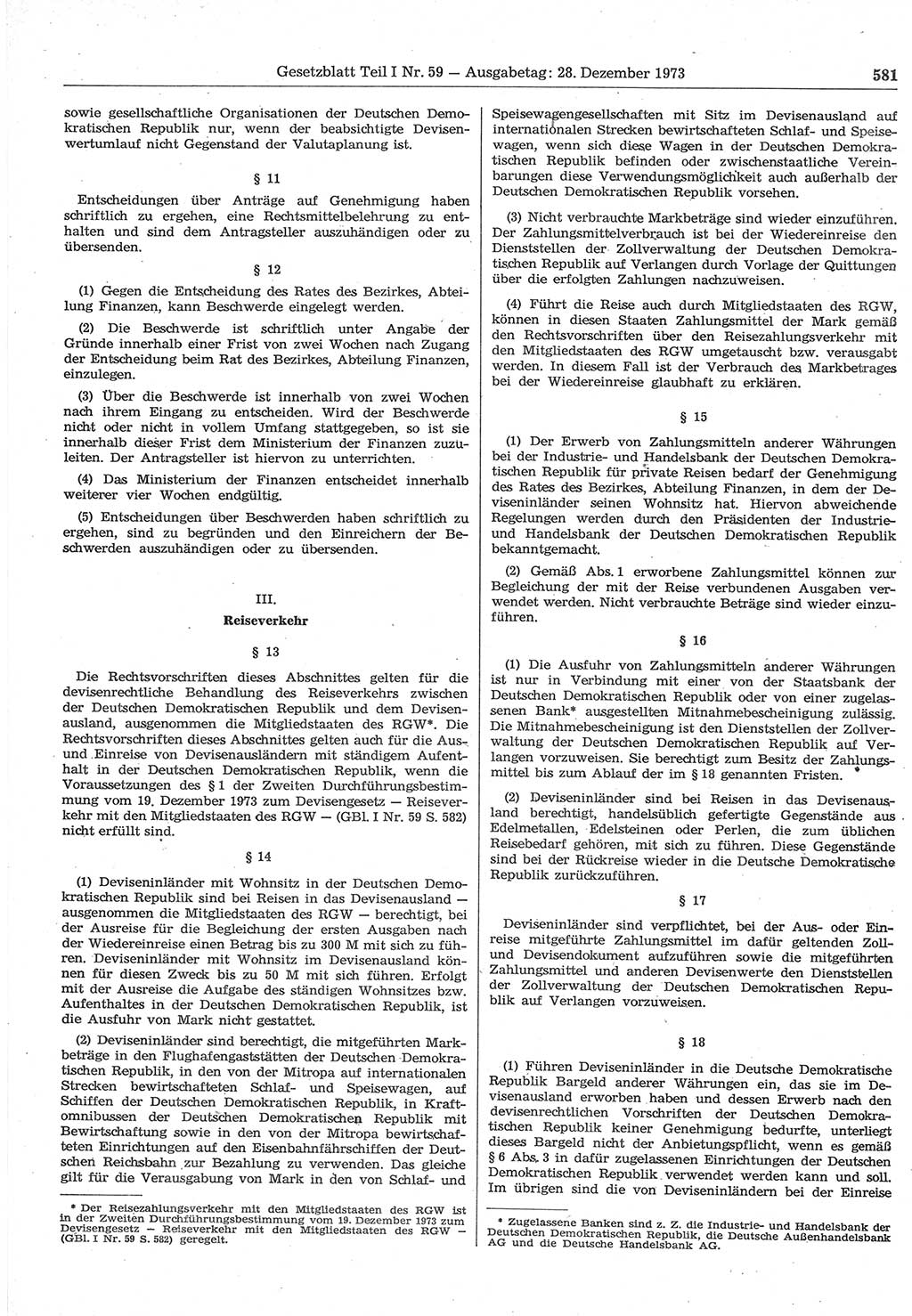 Gesetzblatt (GBl.) der Deutschen Demokratischen Republik (DDR) Teil Ⅰ 1973, Seite 581 (GBl. DDR Ⅰ 1973, S. 581)