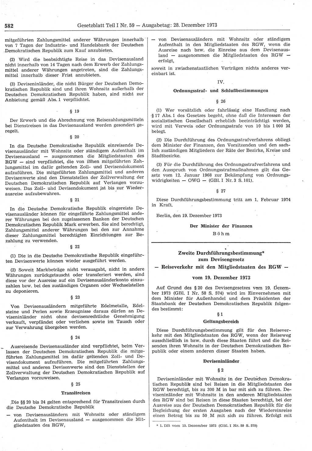 Gesetzblatt (GBl.) der Deutschen Demokratischen Republik (DDR) Teil Ⅰ 1973, Seite 582 (GBl. DDR Ⅰ 1973, S. 582)
