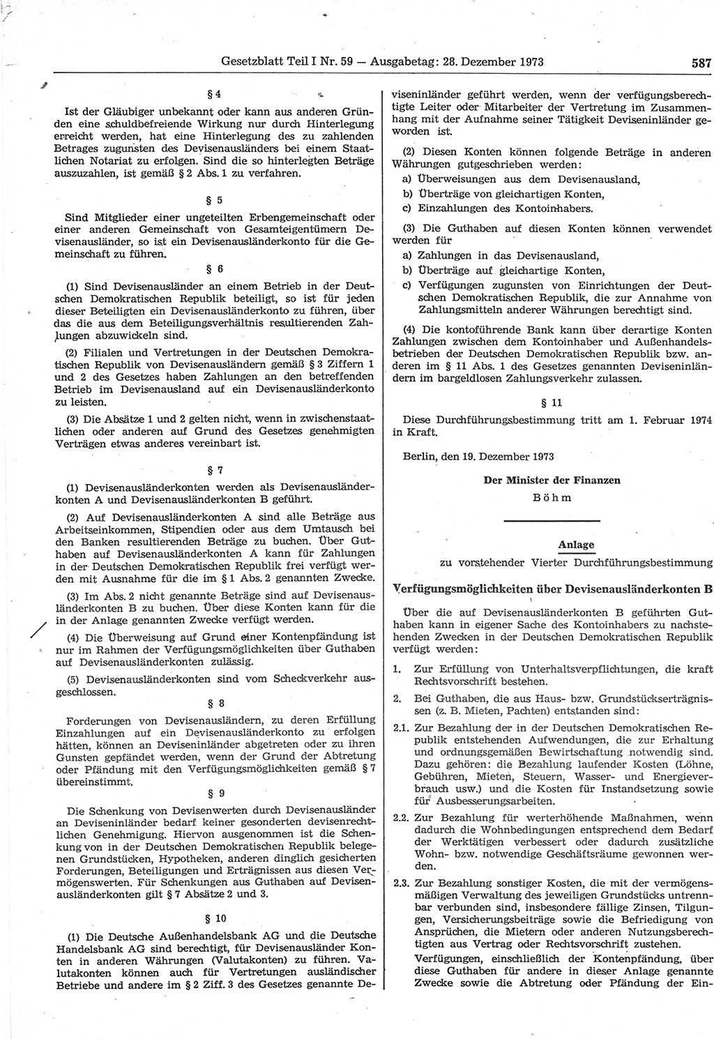 Gesetzblatt (GBl.) der Deutschen Demokratischen Republik (DDR) Teil Ⅰ 1973, Seite 587 (GBl. DDR Ⅰ 1973, S. 587)