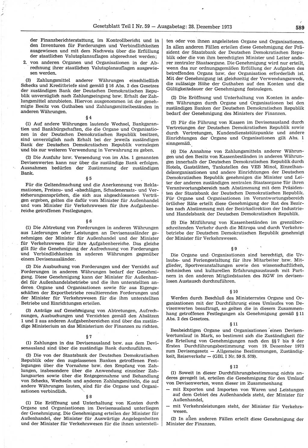 Gesetzblatt (GBl.) der Deutschen Demokratischen Republik (DDR) Teil Ⅰ 1973, Seite 589 (GBl. DDR Ⅰ 1973, S. 589)