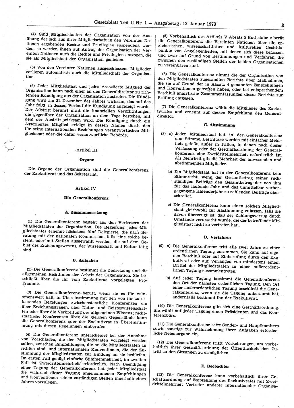 Gesetzblatt (GBl.) der Deutschen Demokratischen Republik (DDR) Teil ⅠⅠ 1973, Seite 3 (GBl. DDR ⅠⅠ 1973, S. 3)