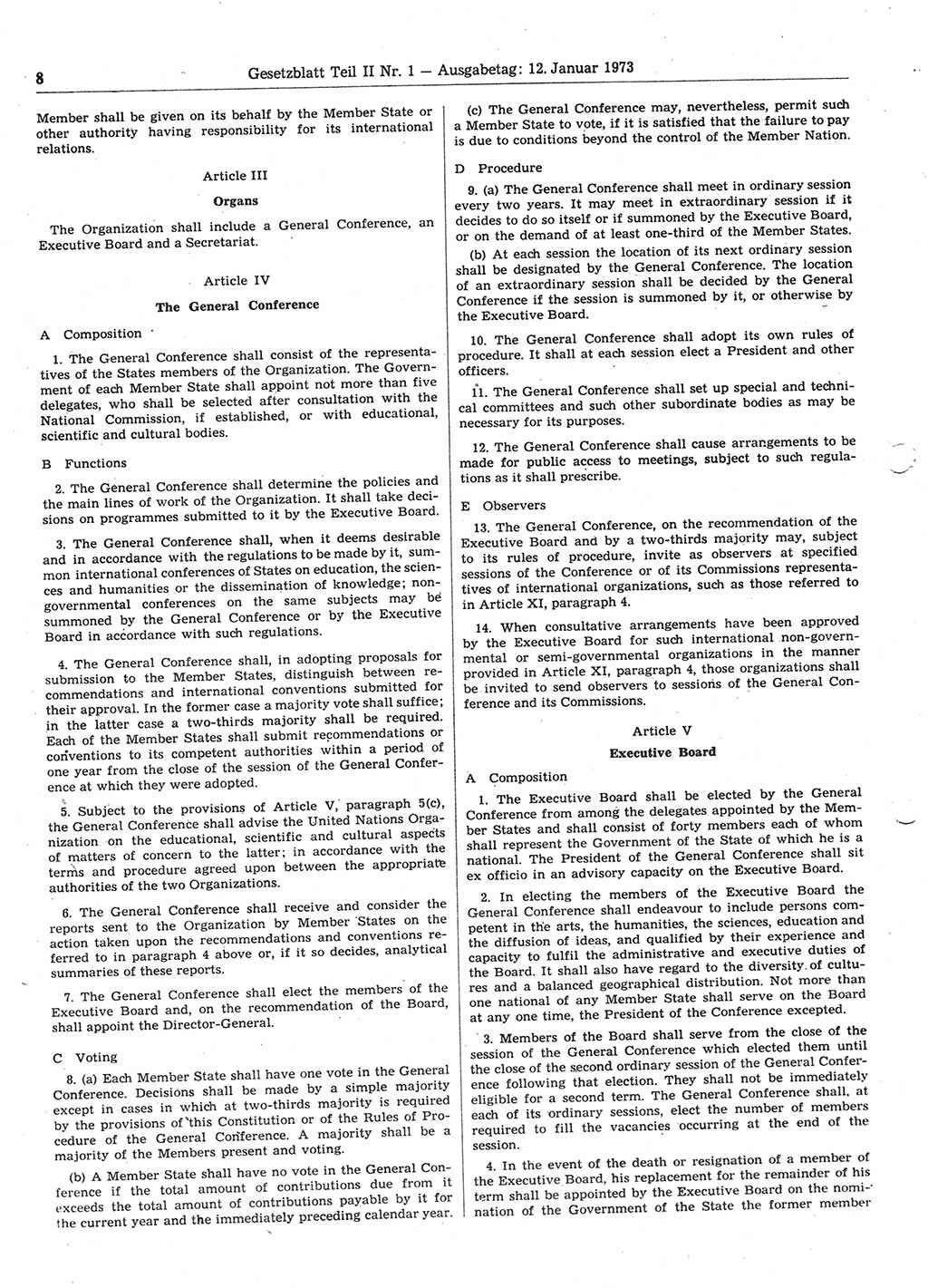Gesetzblatt (GBl.) der Deutschen Demokratischen Republik (DDR) Teil ⅠⅠ 1973, Seite 8 (GBl. DDR ⅠⅠ 1973, S. 8)