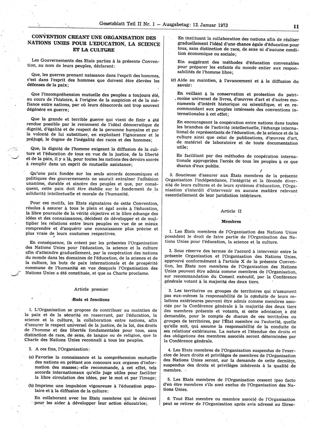 Gesetzblatt (GBl.) der Deutschen Demokratischen Republik (DDR) Teil ⅠⅠ 1973, Seite 11 (GBl. DDR ⅠⅠ 1973, S. 11)