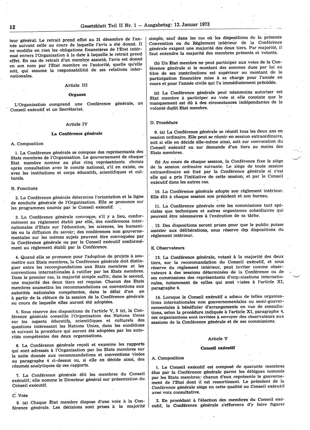 Gesetzblatt (GBl.) der Deutschen Demokratischen Republik (DDR) Teil ⅠⅠ 1973, Seite 12 (GBl. DDR ⅠⅠ 1973, S. 12)