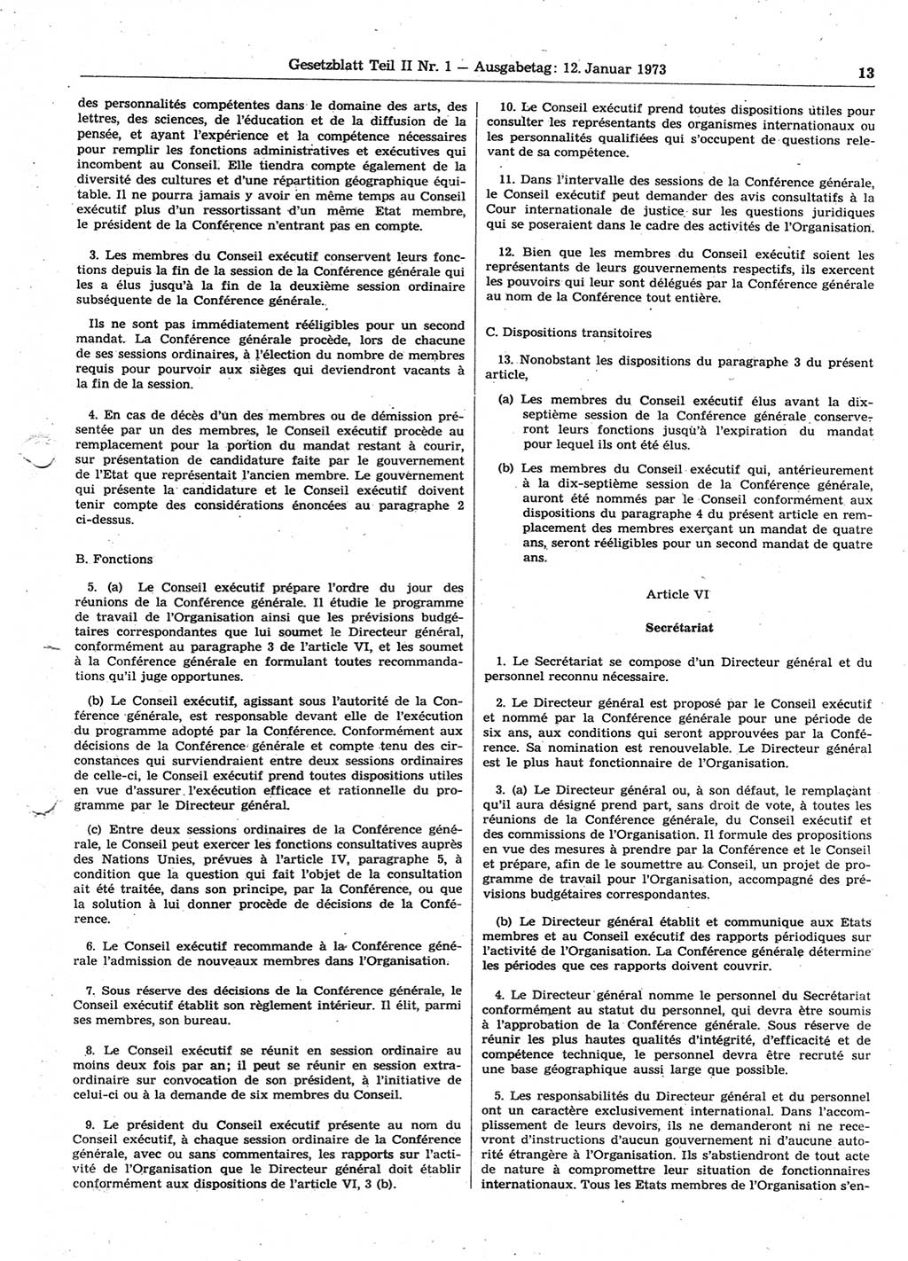 Gesetzblatt (GBl.) der Deutschen Demokratischen Republik (DDR) Teil ⅠⅠ 1973, Seite 13 (GBl. DDR ⅠⅠ 1973, S. 13)