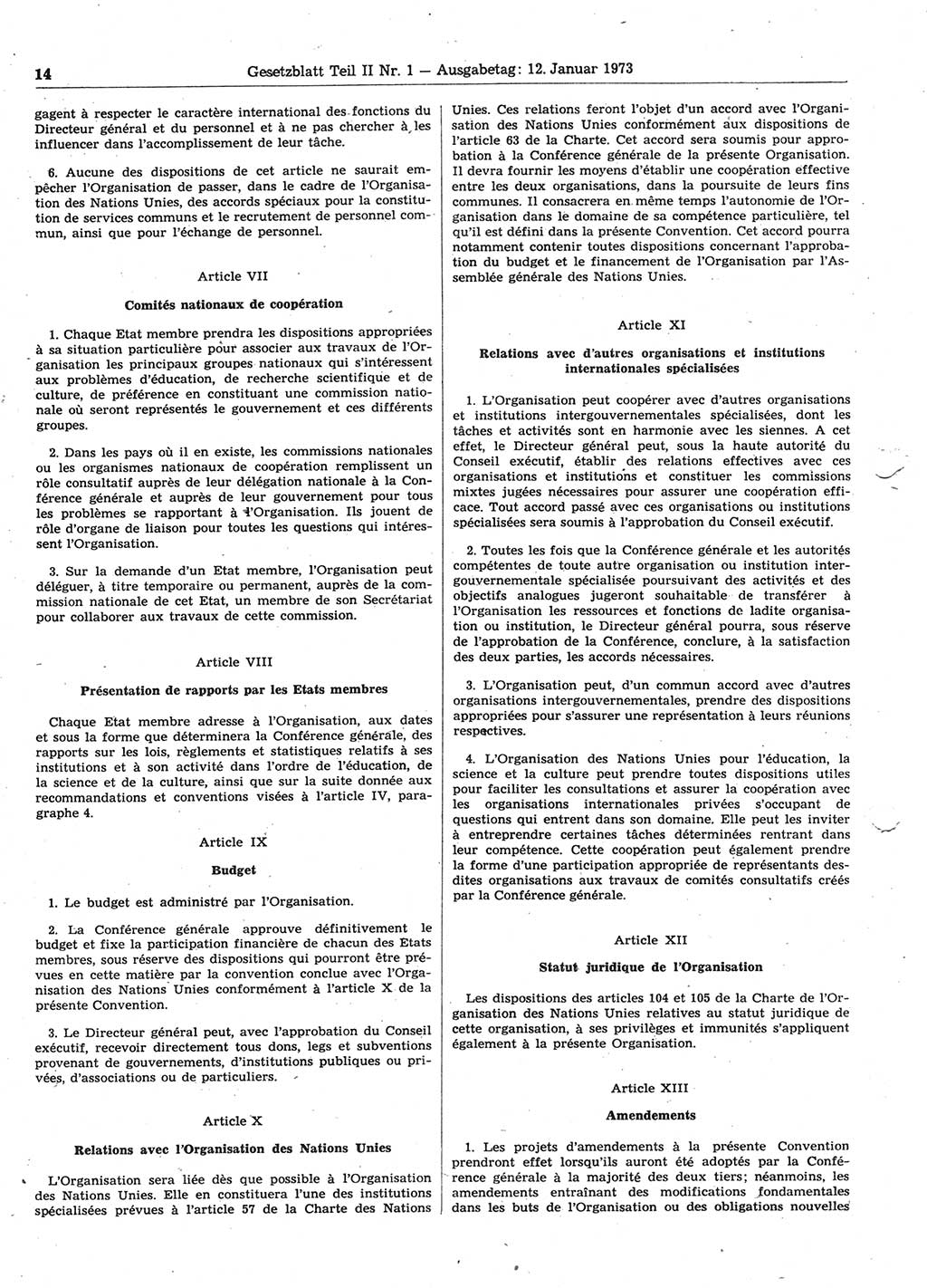 Gesetzblatt (GBl.) der Deutschen Demokratischen Republik (DDR) Teil ⅠⅠ 1973, Seite 14 (GBl. DDR ⅠⅠ 1973, S. 14)