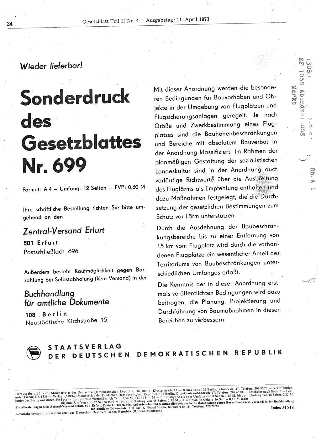 Gesetzblatt (GBl.) der Deutschen Demokratischen Republik (DDR) Teil ⅠⅠ 1973, Seite 24 (GBl. DDR ⅠⅠ 1973, S. 24)