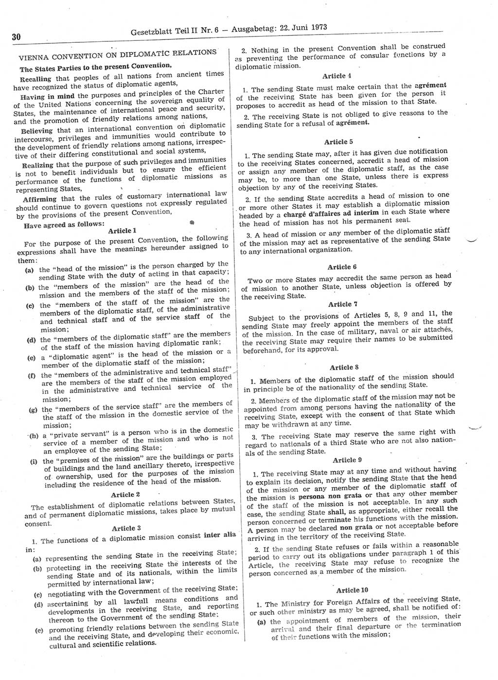 Gesetzblatt (GBl.) der Deutschen Demokratischen Republik (DDR) Teil ⅠⅠ 1973, Seite 30 (GBl. DDR ⅠⅠ 1973, S. 30)