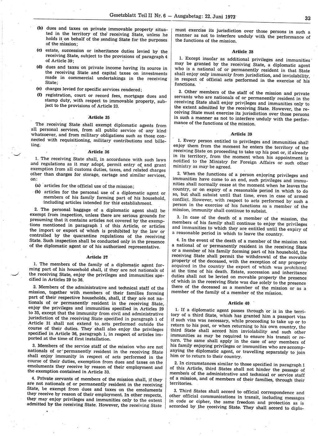 Gesetzblatt (GBl.) der Deutschen Demokratischen Republik (DDR) Teil ⅠⅠ 1973, Seite 33 (GBl. DDR ⅠⅠ 1973, S. 33)