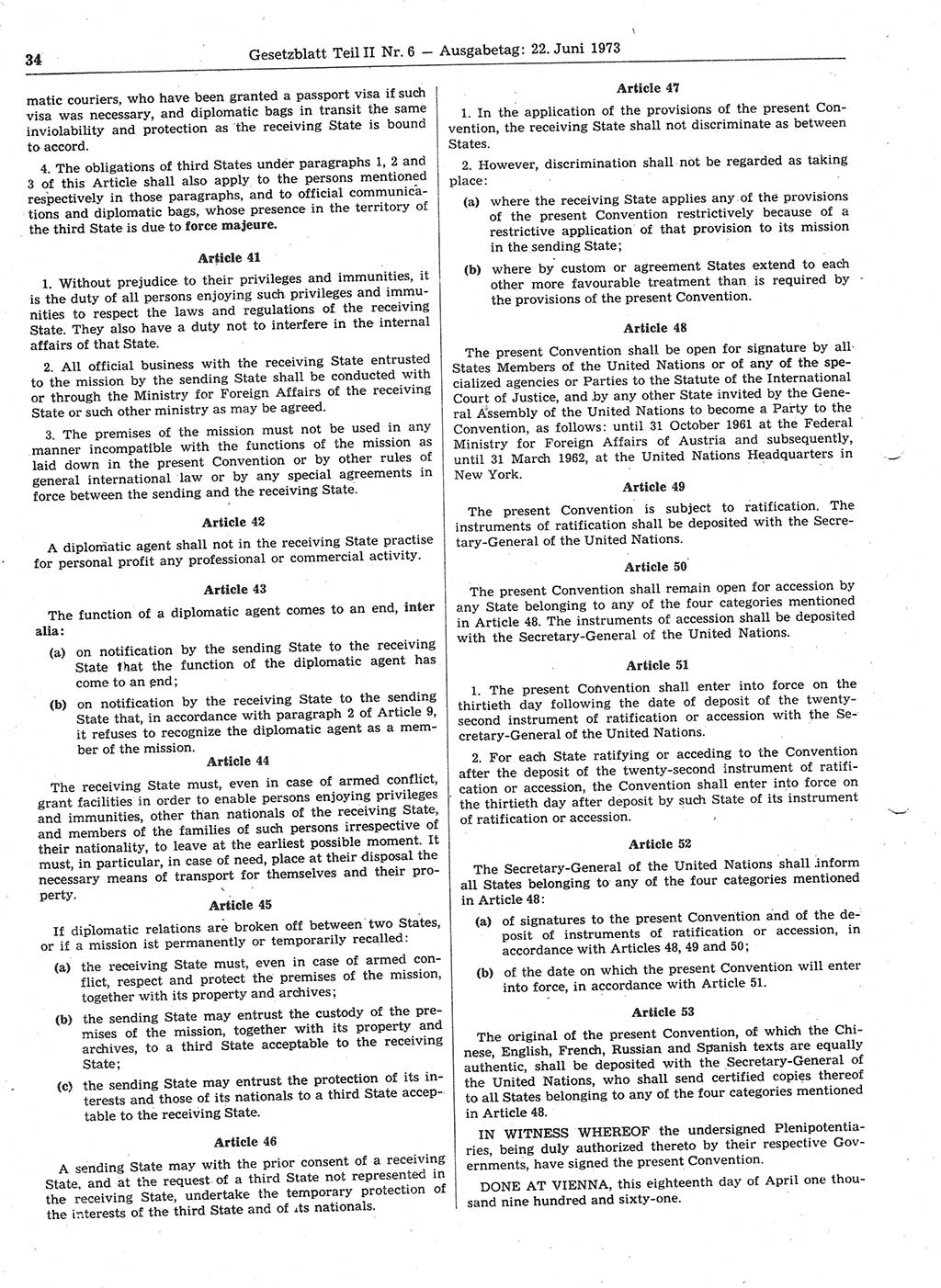 Gesetzblatt (GBl.) der Deutschen Demokratischen Republik (DDR) Teil ⅠⅠ 1973, Seite 34 (GBl. DDR ⅠⅠ 1973, S. 34)