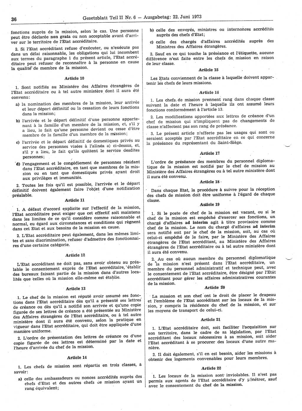 Gesetzblatt (GBl.) der Deutschen Demokratischen Republik (DDR) Teil ⅠⅠ 1973, Seite 36 (GBl. DDR ⅠⅠ 1973, S. 36)