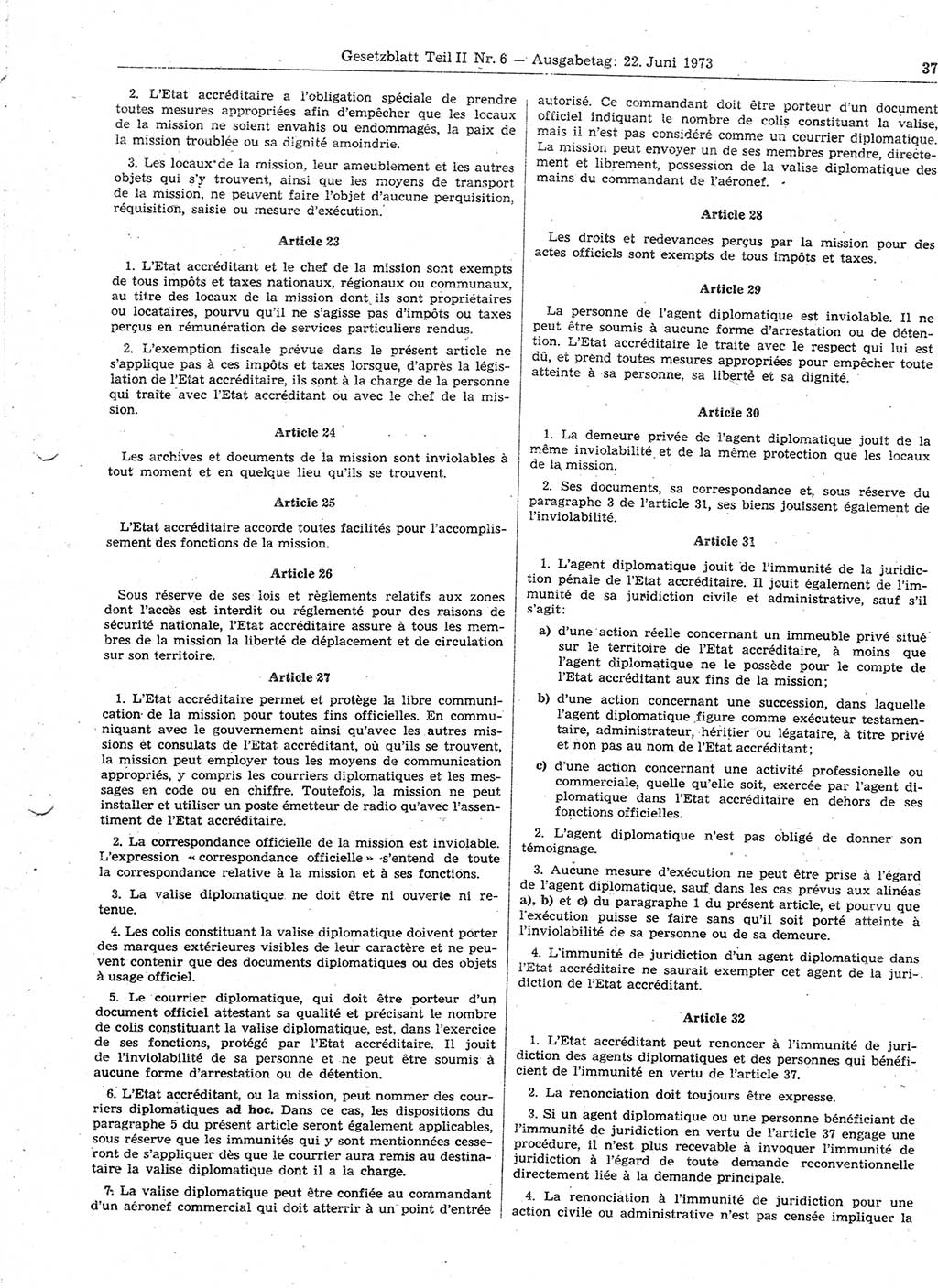 Gesetzblatt (GBl.) der Deutschen Demokratischen Republik (DDR) Teil ⅠⅠ 1973, Seite 37 (GBl. DDR ⅠⅠ 1973, S. 37)