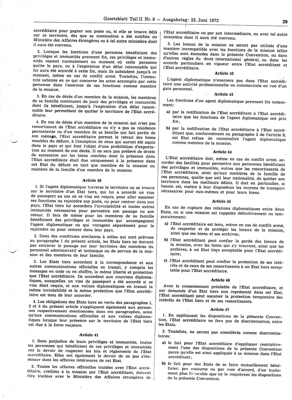 Gesetzblatt (GBl.) der Deutschen Demokratischen Republik (DDR) Teil ⅠⅠ 1973, Seite 39 (GBl. DDR ⅠⅠ 1973, S. 39)