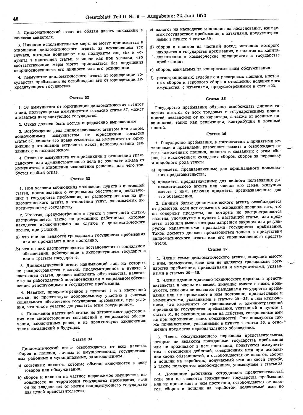 Gesetzblatt (GBl.) der Deutschen Demokratischen Republik (DDR) Teil ⅠⅠ 1973, Seite 48 (GBl. DDR ⅠⅠ 1973, S. 48)