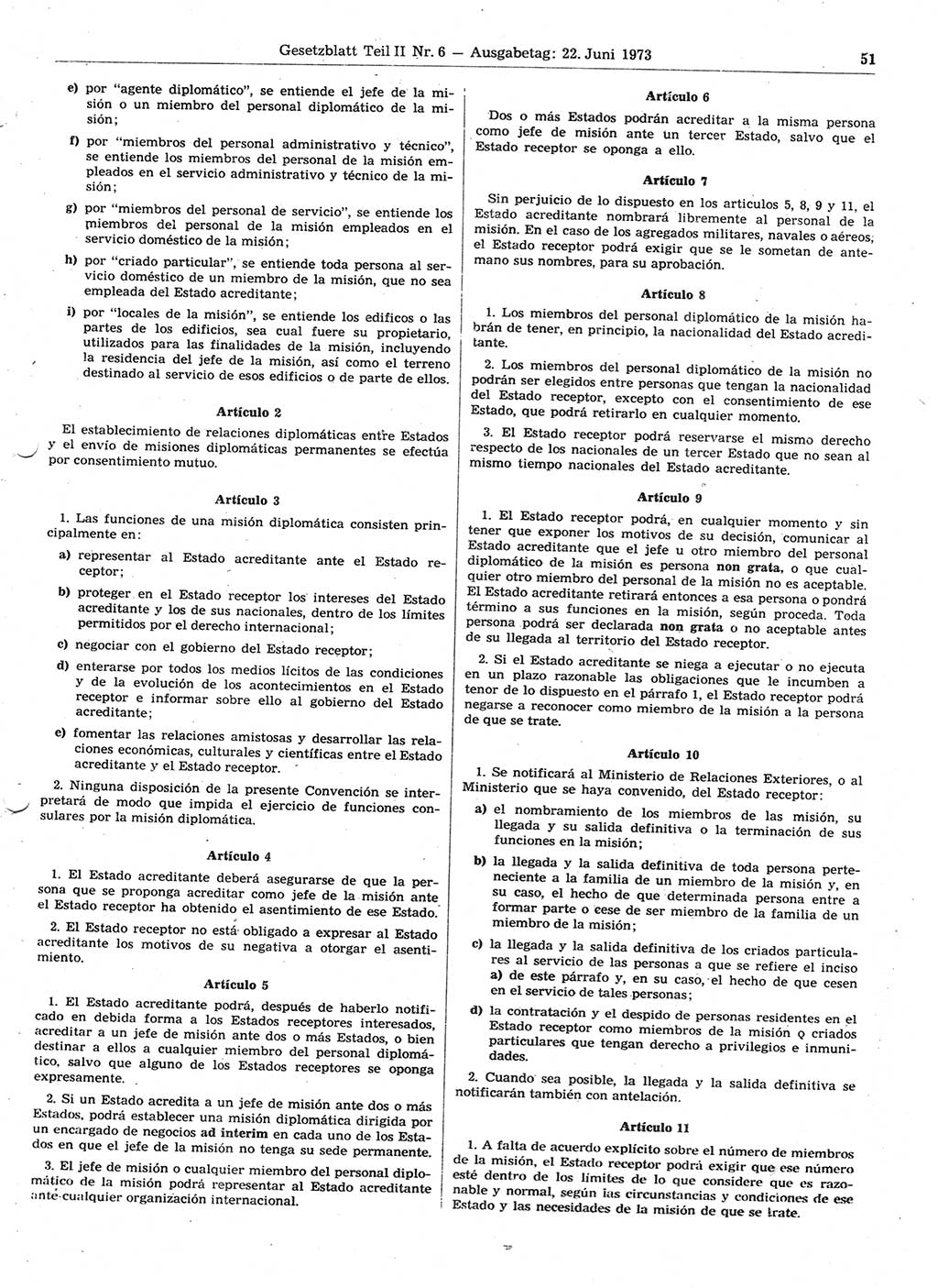 Gesetzblatt (GBl.) der Deutschen Demokratischen Republik (DDR) Teil ⅠⅠ 1973, Seite 51 (GBl. DDR ⅠⅠ 1973, S. 51)
