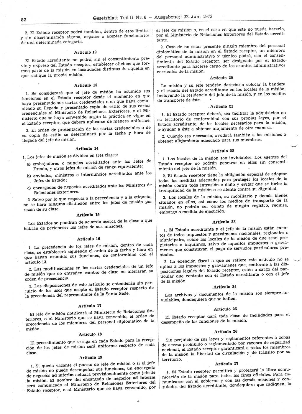 Gesetzblatt (GBl.) der Deutschen Demokratischen Republik (DDR) Teil ⅠⅠ 1973, Seite 52 (GBl. DDR ⅠⅠ 1973, S. 52)