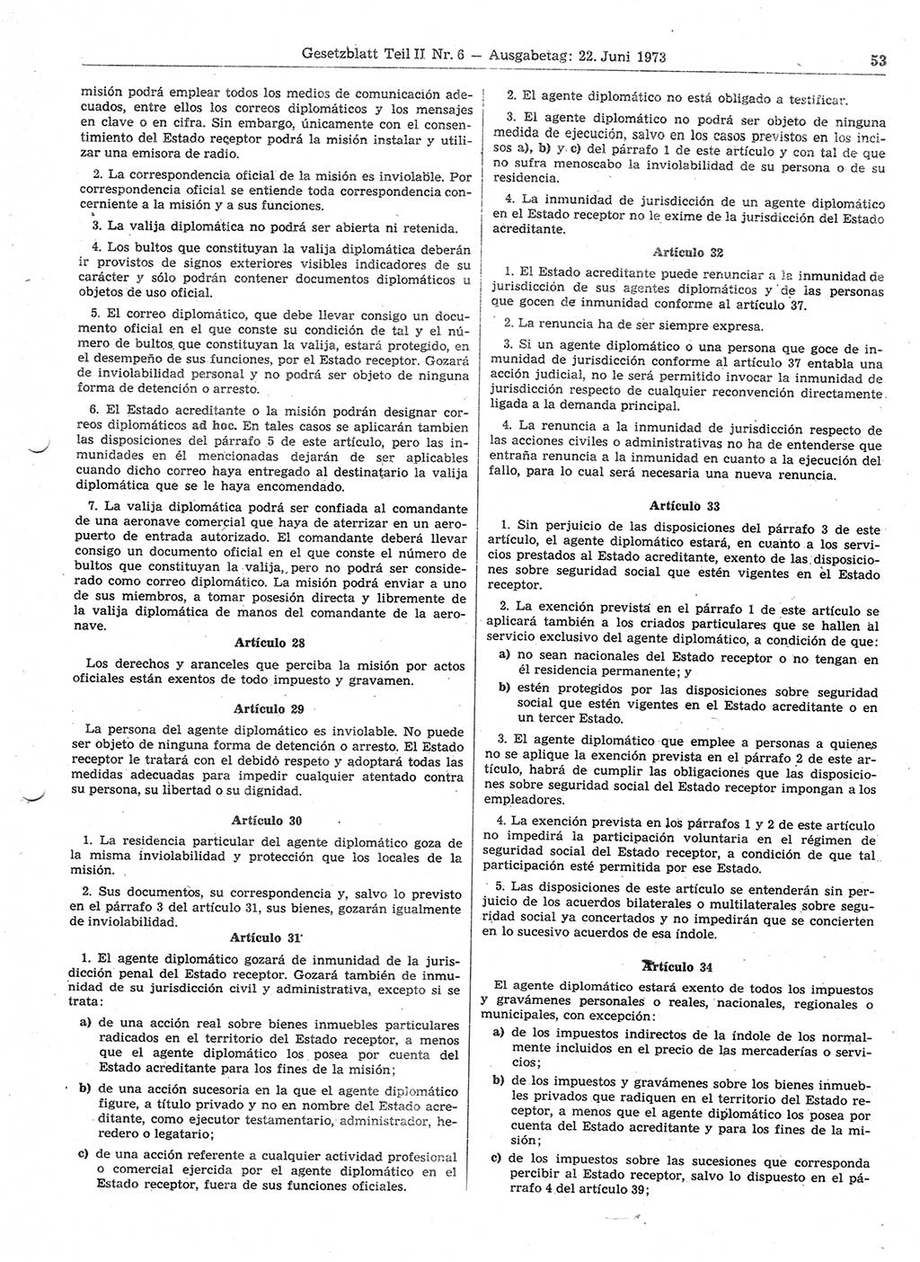 Gesetzblatt (GBl.) der Deutschen Demokratischen Republik (DDR) Teil ⅠⅠ 1973, Seite 53 (GBl. DDR ⅠⅠ 1973, S. 53)
