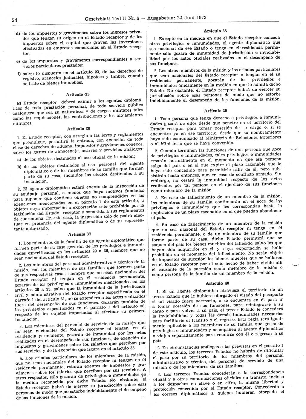 Gesetzblatt (GBl.) der Deutschen Demokratischen Republik (DDR) Teil ⅠⅠ 1973, Seite 54 (GBl. DDR ⅠⅠ 1973, S. 54)