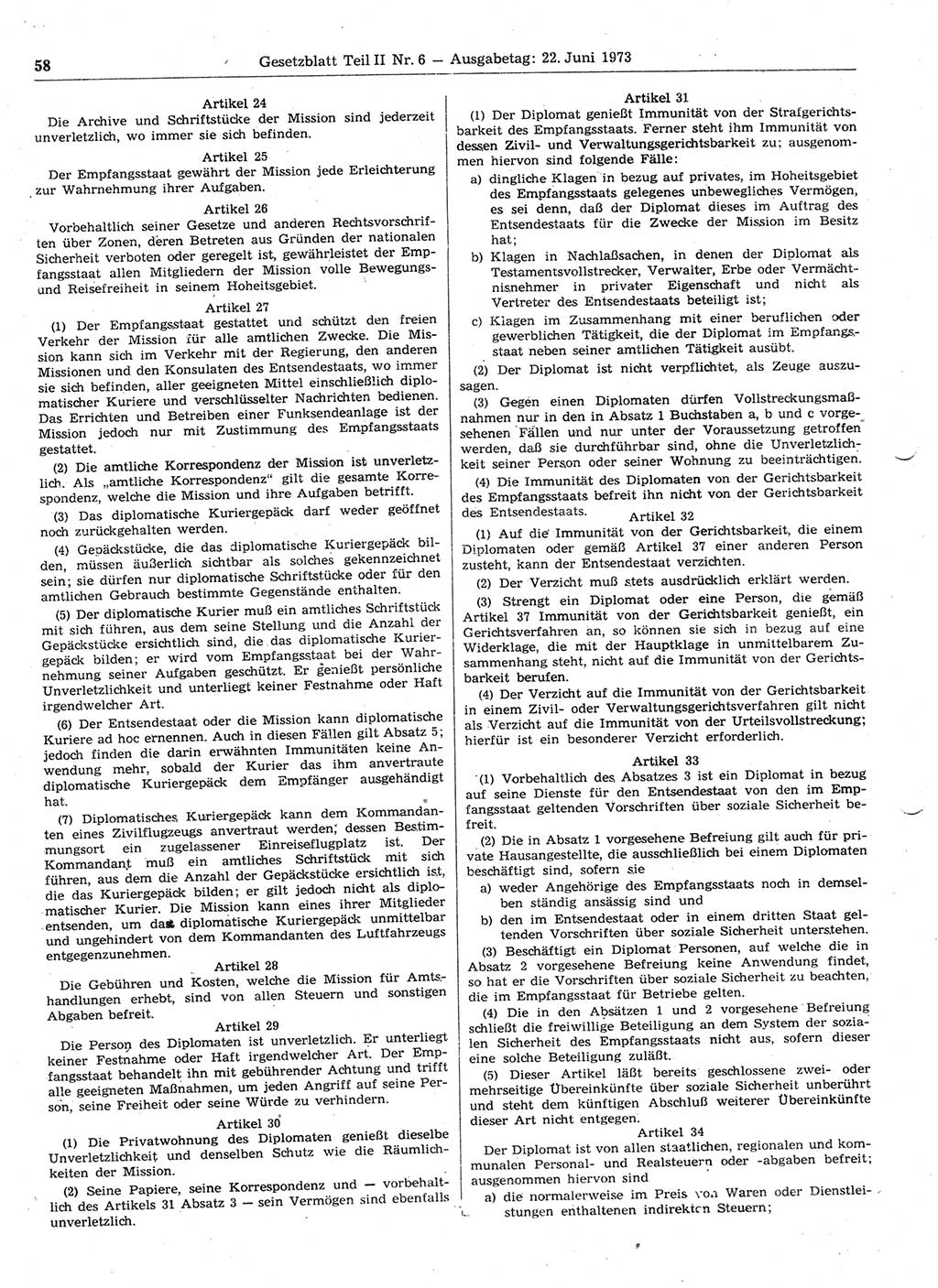 Gesetzblatt (GBl.) der Deutschen Demokratischen Republik (DDR) Teil ⅠⅠ 1973, Seite 58 (GBl. DDR ⅠⅠ 1973, S. 58)