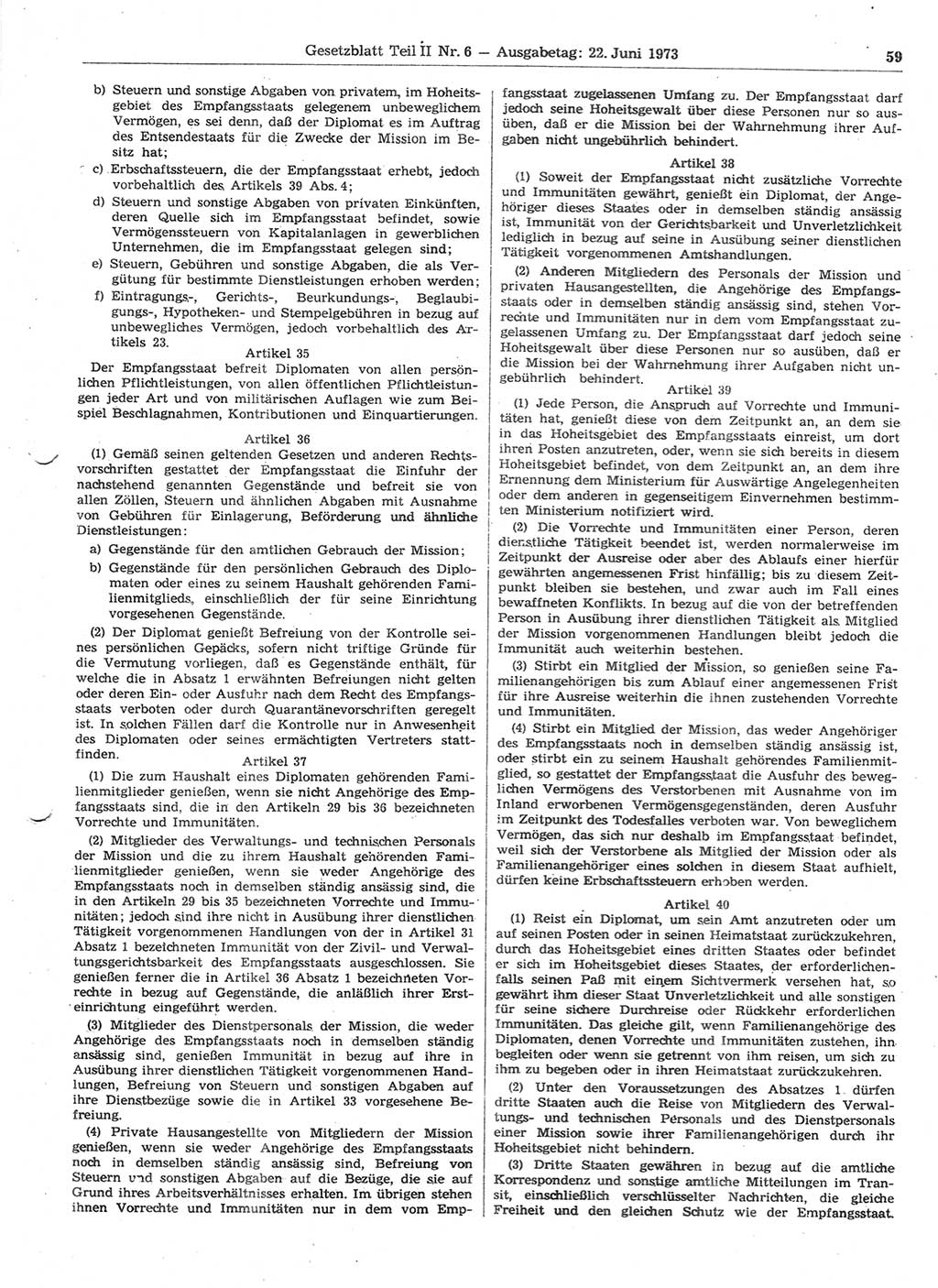 Gesetzblatt (GBl.) der Deutschen Demokratischen Republik (DDR) Teil ⅠⅠ 1973, Seite 59 (GBl. DDR ⅠⅠ 1973, S. 59)