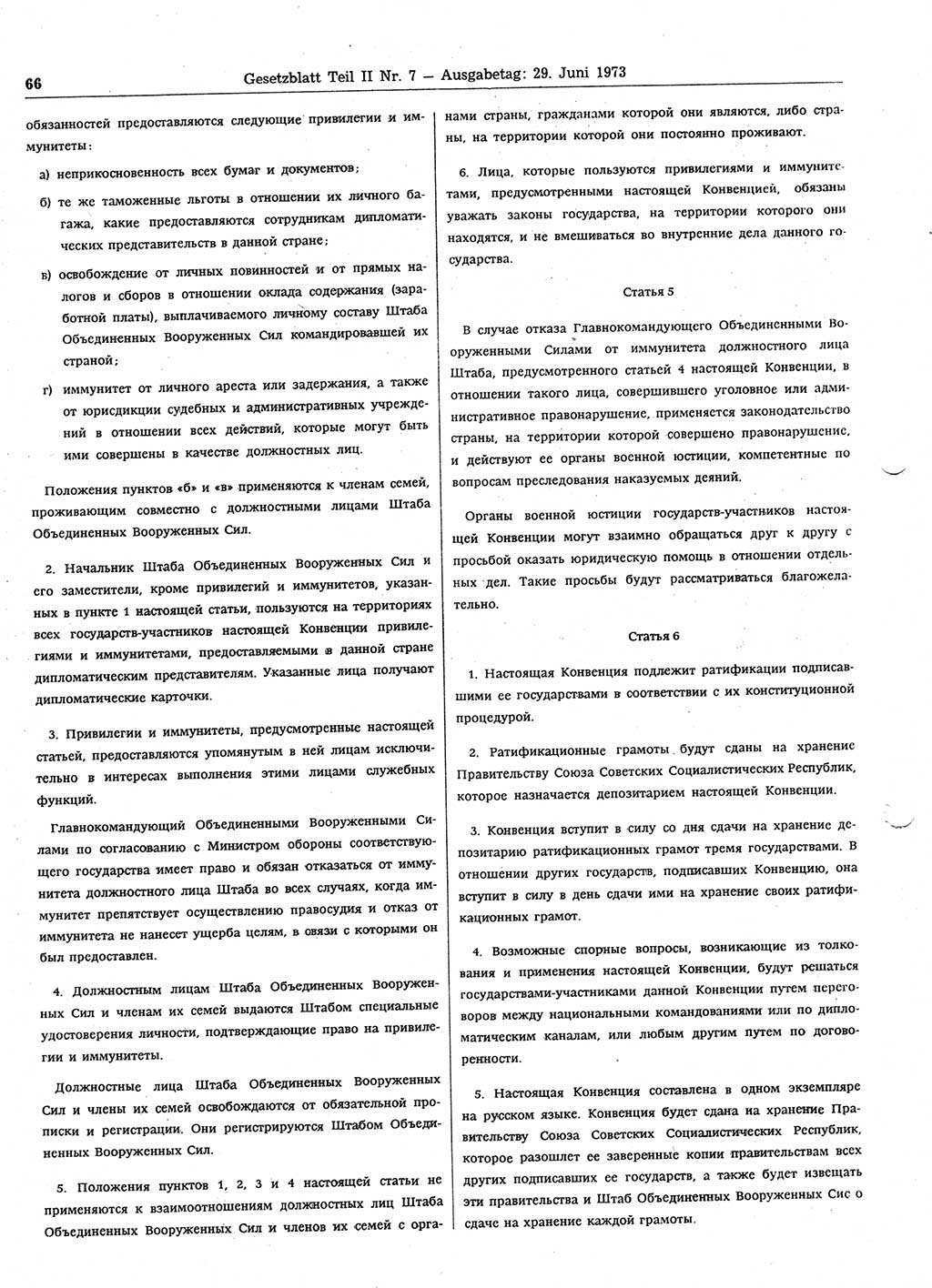 Gesetzblatt (GBl.) der Deutschen Demokratischen Republik (DDR) Teil ⅠⅠ 1973, Seite 66 (GBl. DDR ⅠⅠ 1973, S. 66)